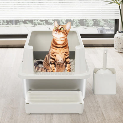 RIZZARI Open Cat Litter Box: Large Stainless Steel Litter Pan Litter