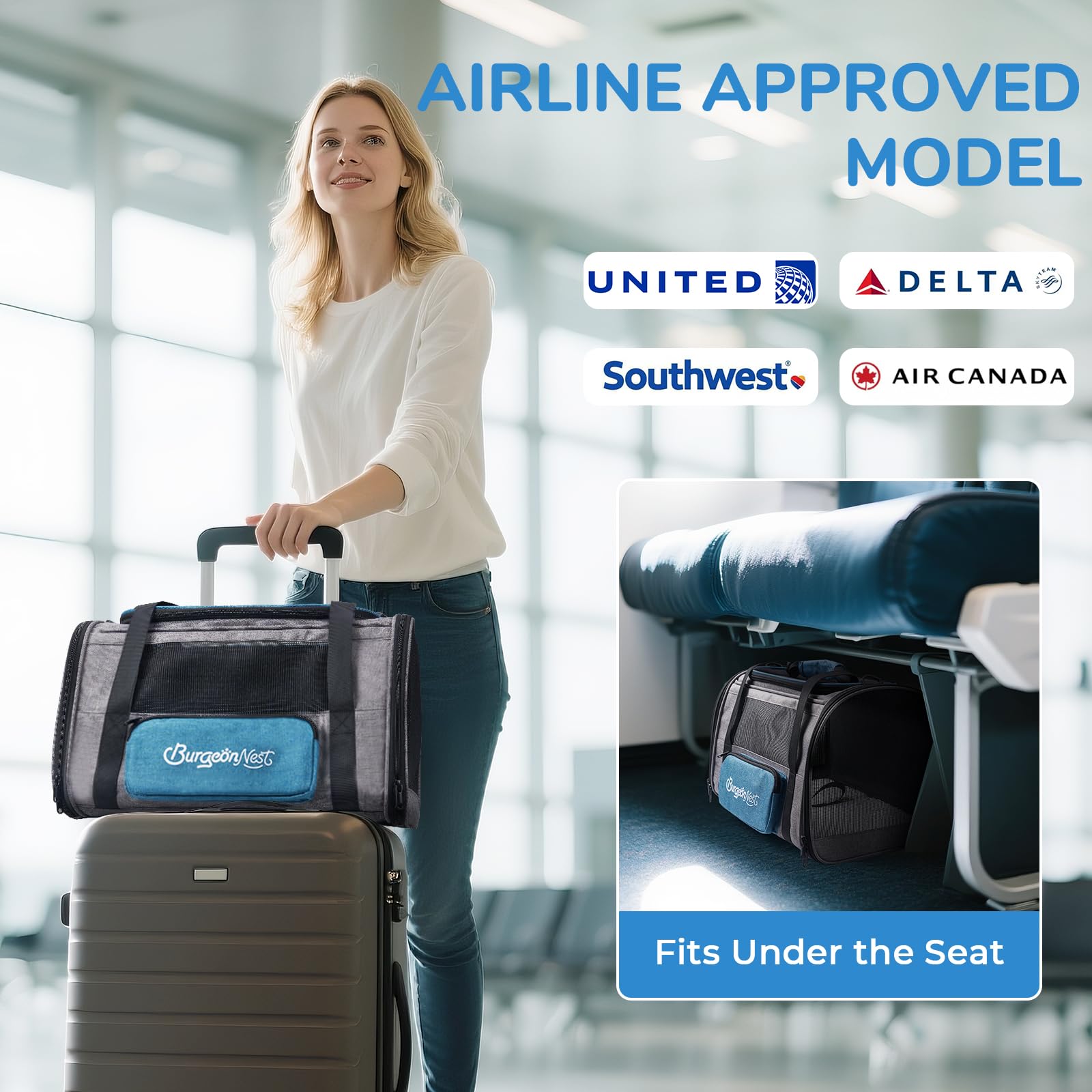 BurgeonNest Cat Carrier, Airline Approved Dog Carrier, Soft Sided Bag