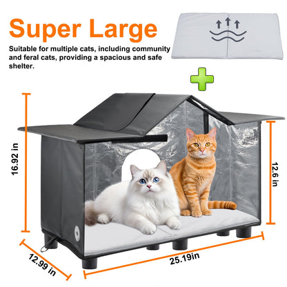 Texsens Outdoor Cat House Weatherproof Large Cat Shelter for House