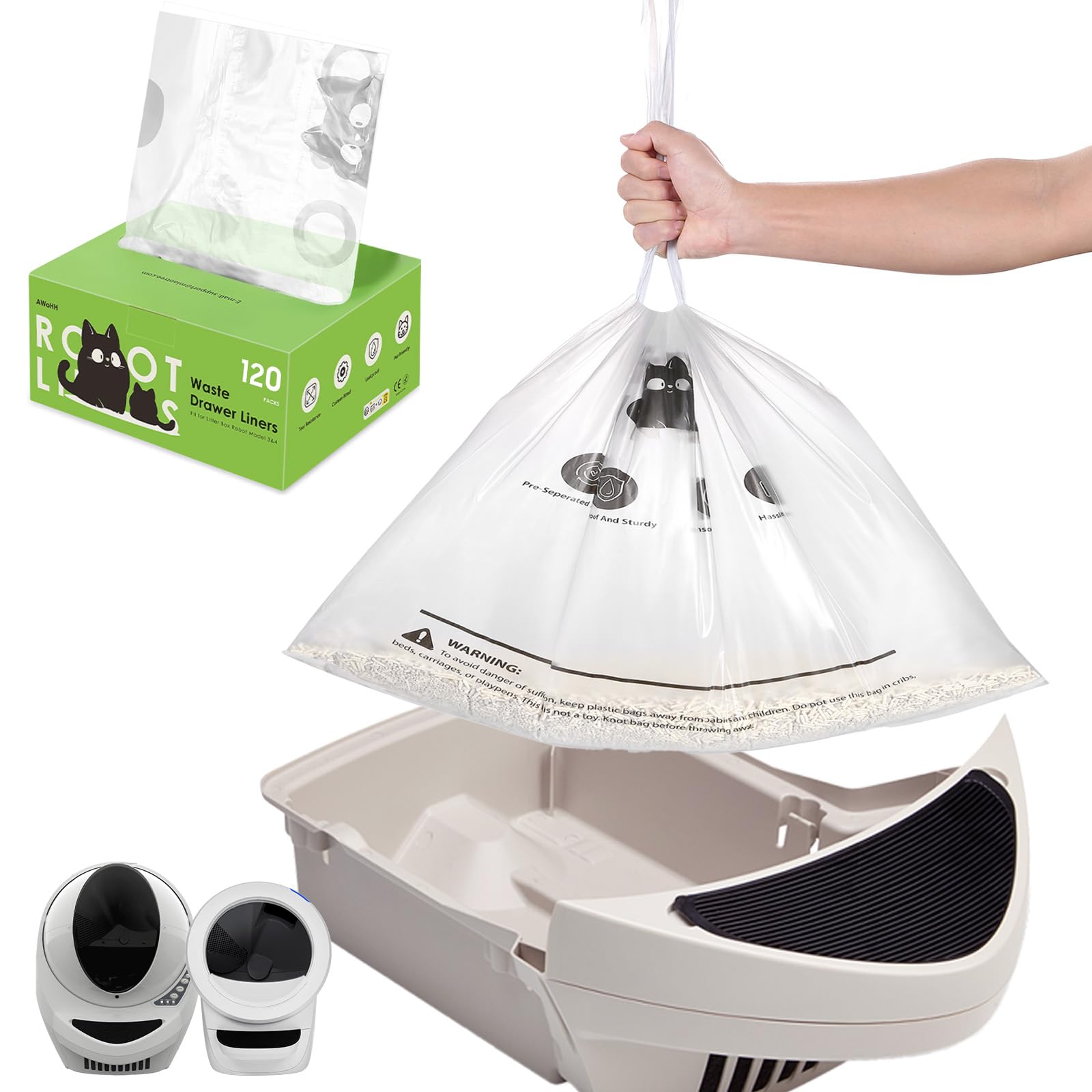 AWoHH Cat Litter Box Robot Model 5/4/3 Waste Bags, 120 Pack Box