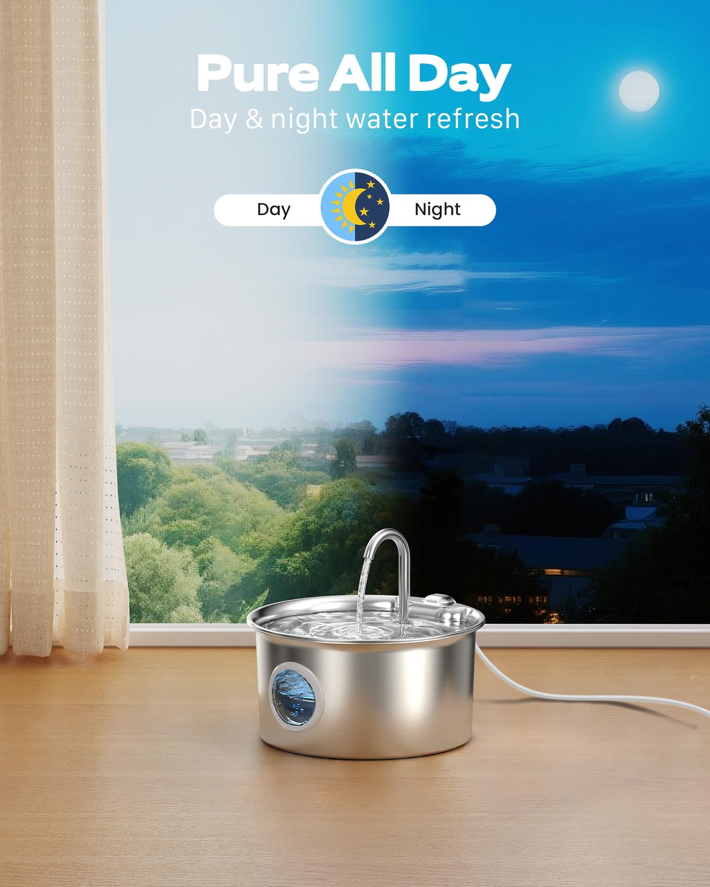 Stainless Steel Cat Water Fountain: Cat Fountain with 6 Filters + Bowl