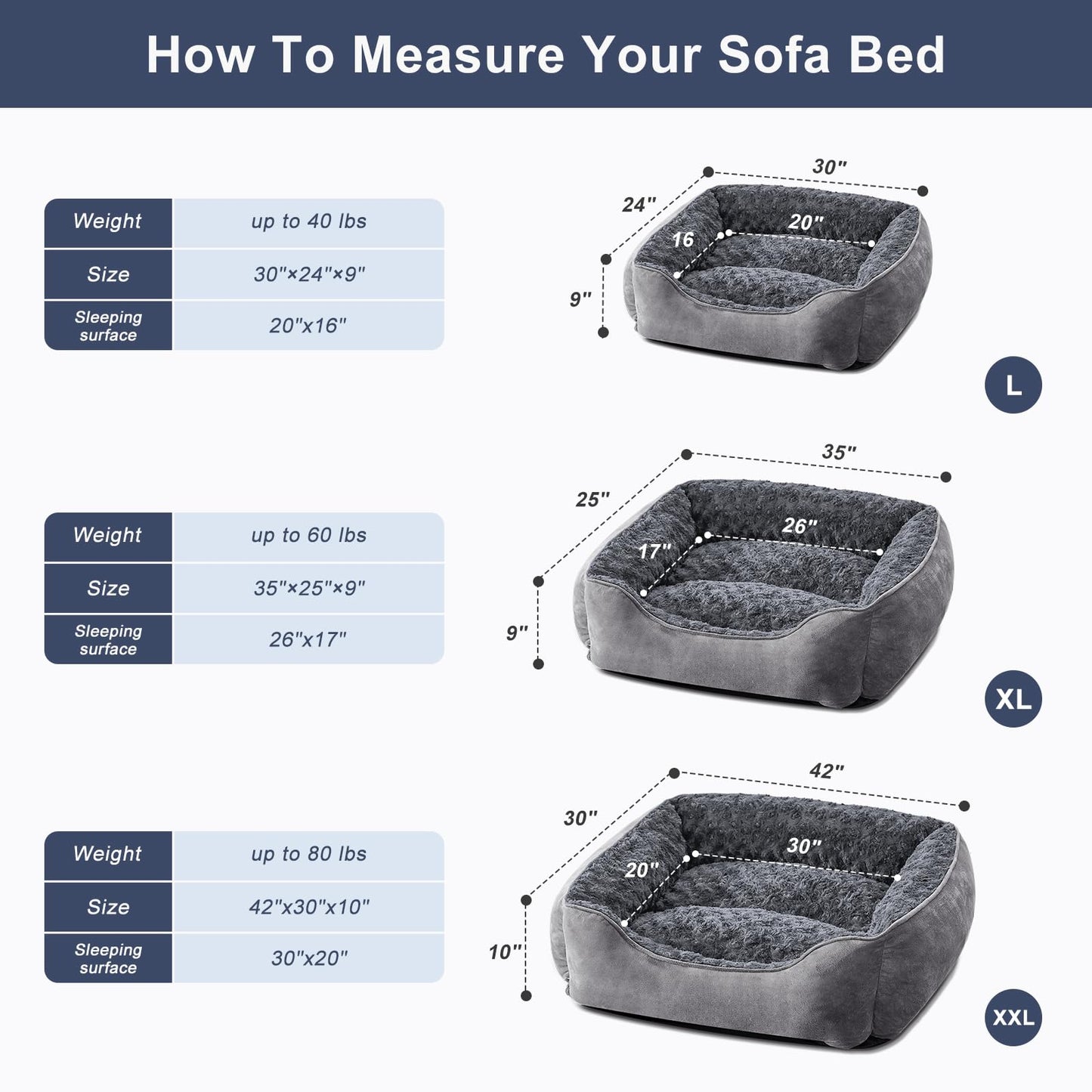 JOEJOY Rectangle Dog Bed for Large Medium Small Dogs Washable Bed