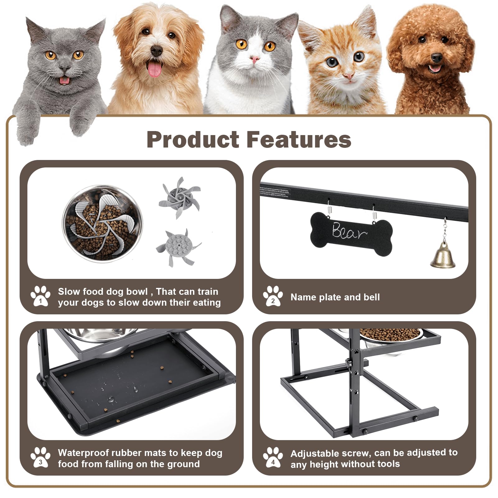 SHAINFUN Elevated Dog Bowls Slow Feeder, Raised Stand with Two Mat