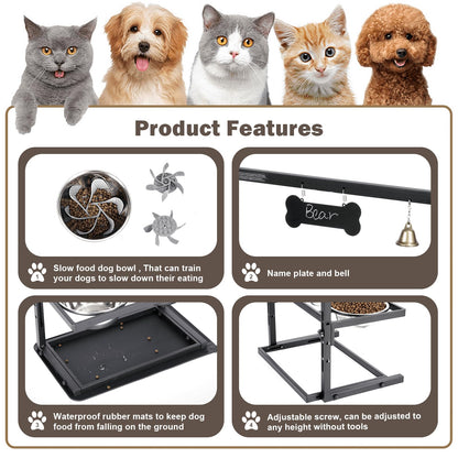 SHAINFUN Elevated Dog Bowls Slow Feeder, Raised Stand with Two Mat