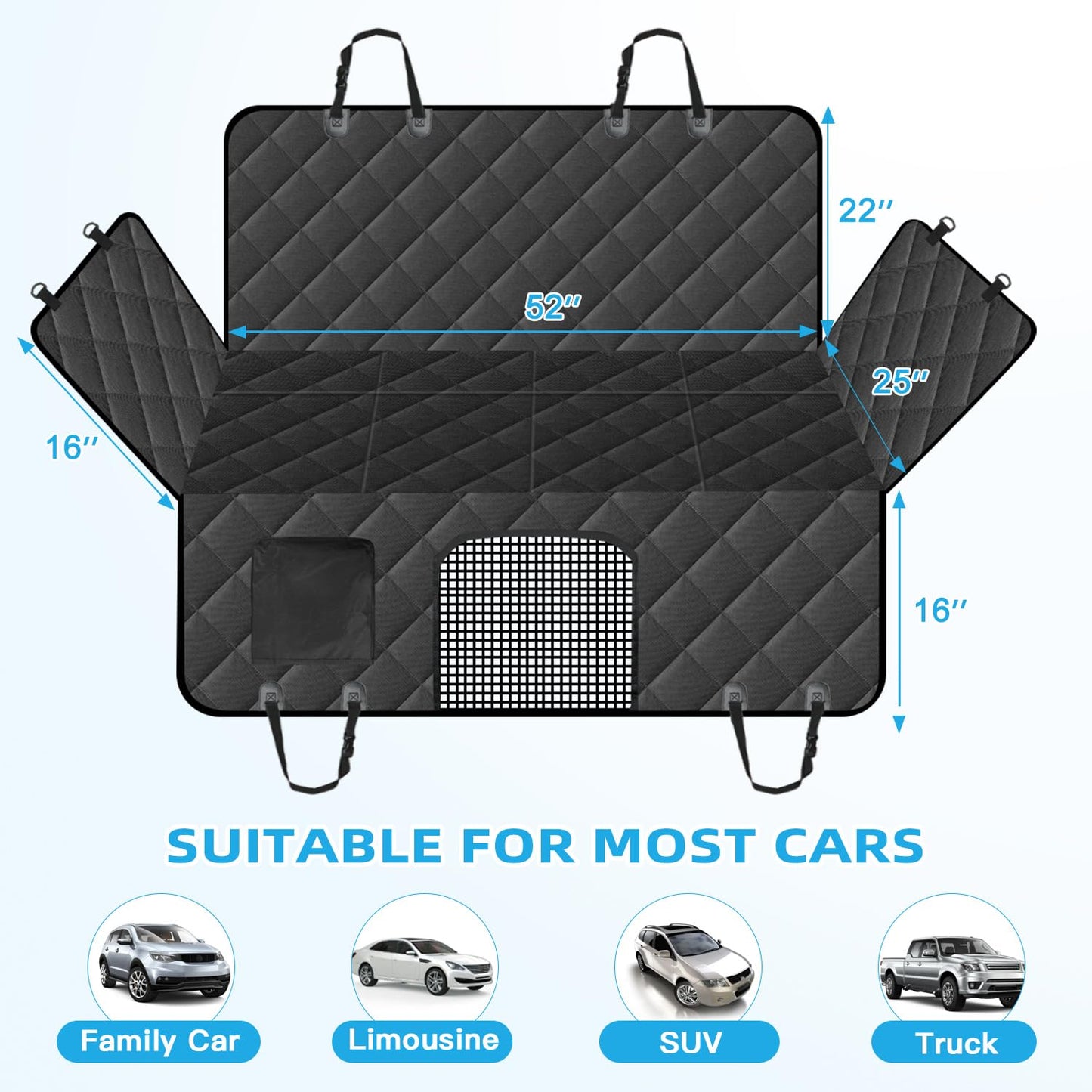 Kytely Back Seat Extender for Dogs,Hard Bottom Dog Car Seat Cover