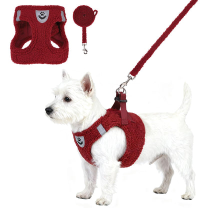 KOOLTAIL Christmas Plush Small Dog Harness and Leash Set, Warm Set