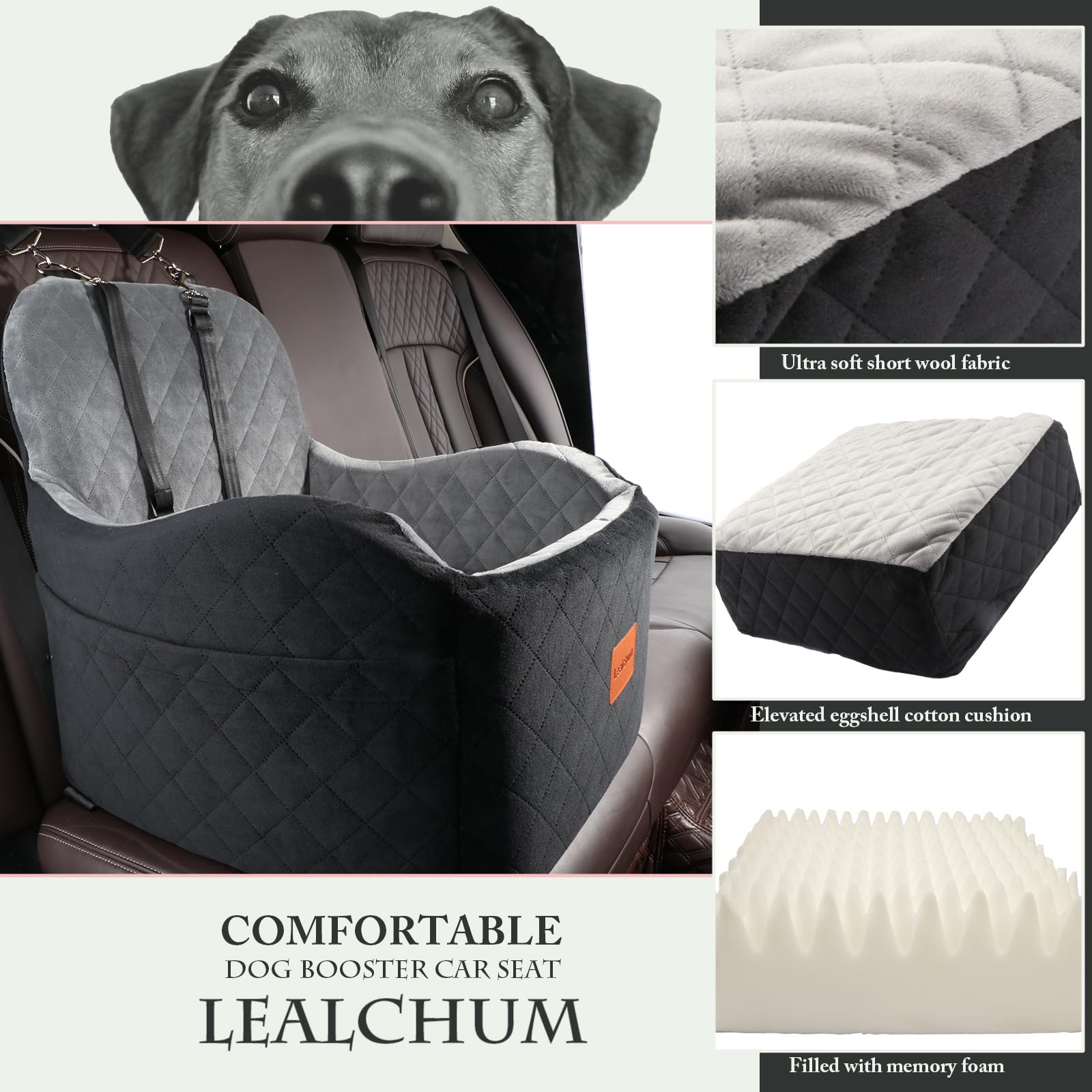 Lealchum Dog Booster Car Seat for Small/Medium Dogs, Memory Foam Seat