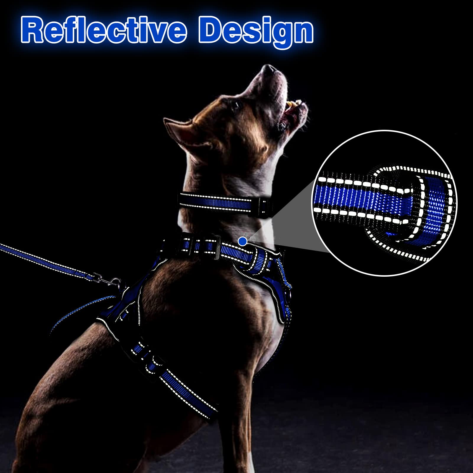 WINSEE Reflective Dog Harness, Collar Leash Set, No Pull Collar