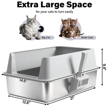 FUTAM 2Pack Stainless Steel Litter Box, XL Extra Large Cat Litter