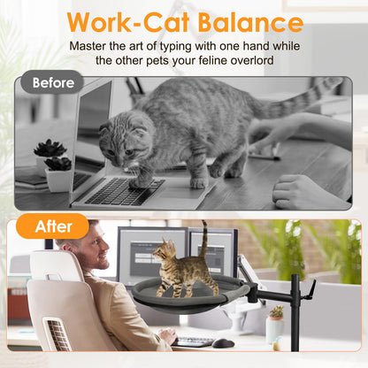 Crazydeer Cat Desk Bed, 360° Rotating Height Adjustable Desk Cat Bed