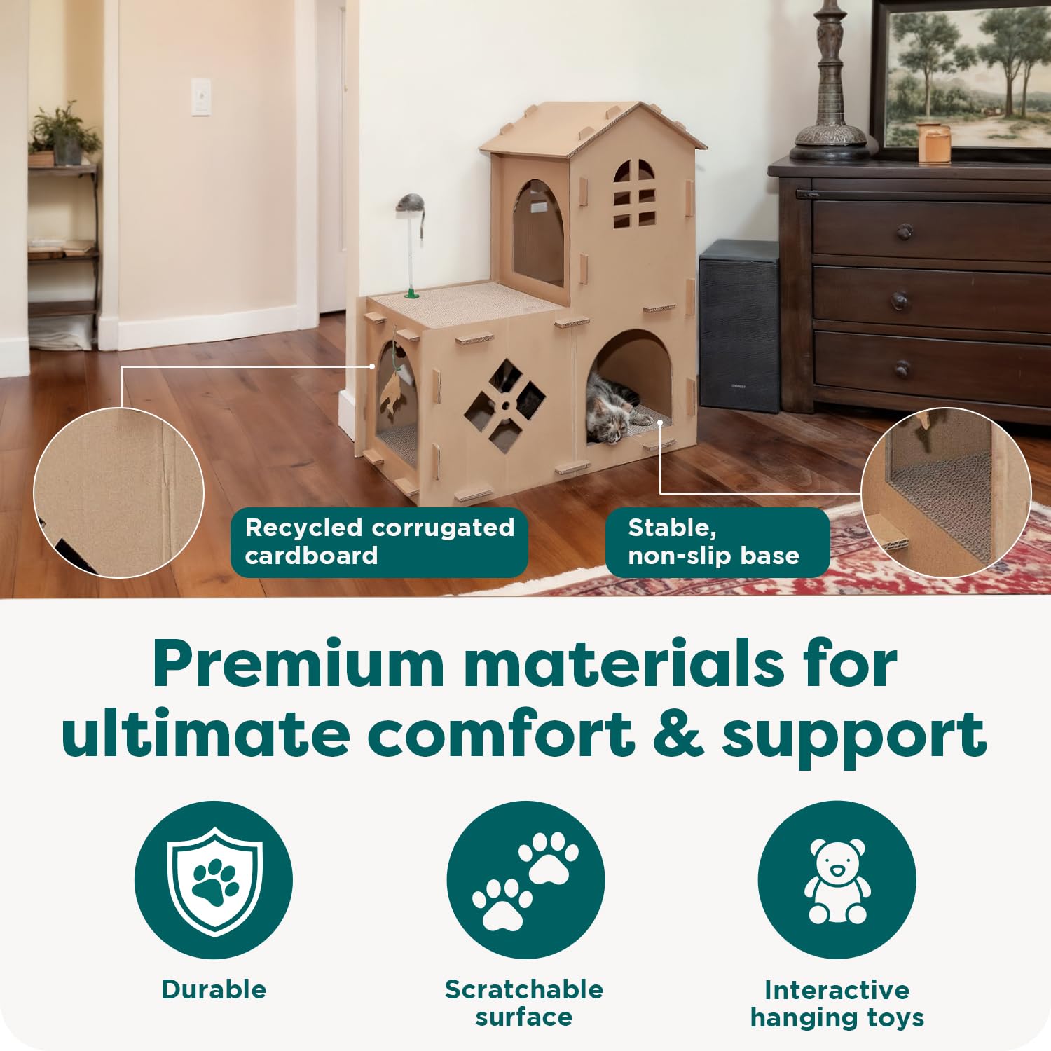 FurHaven Castle Tower Multi-Level Cardboard Cat House for Indoor House