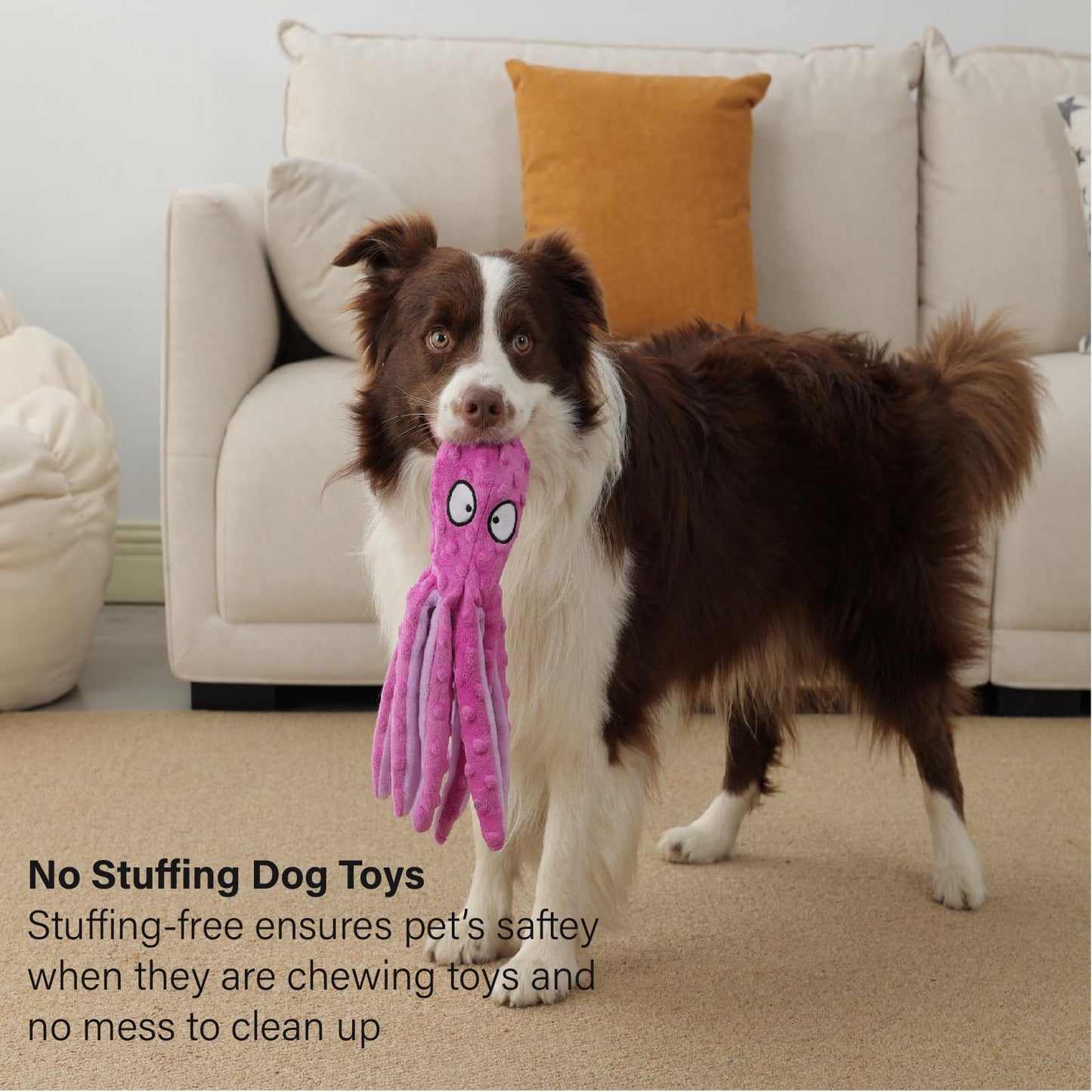 CPYOSN Dog Squeaky Toys Octopus No Stuffing Crinkle Plush Dog Toys