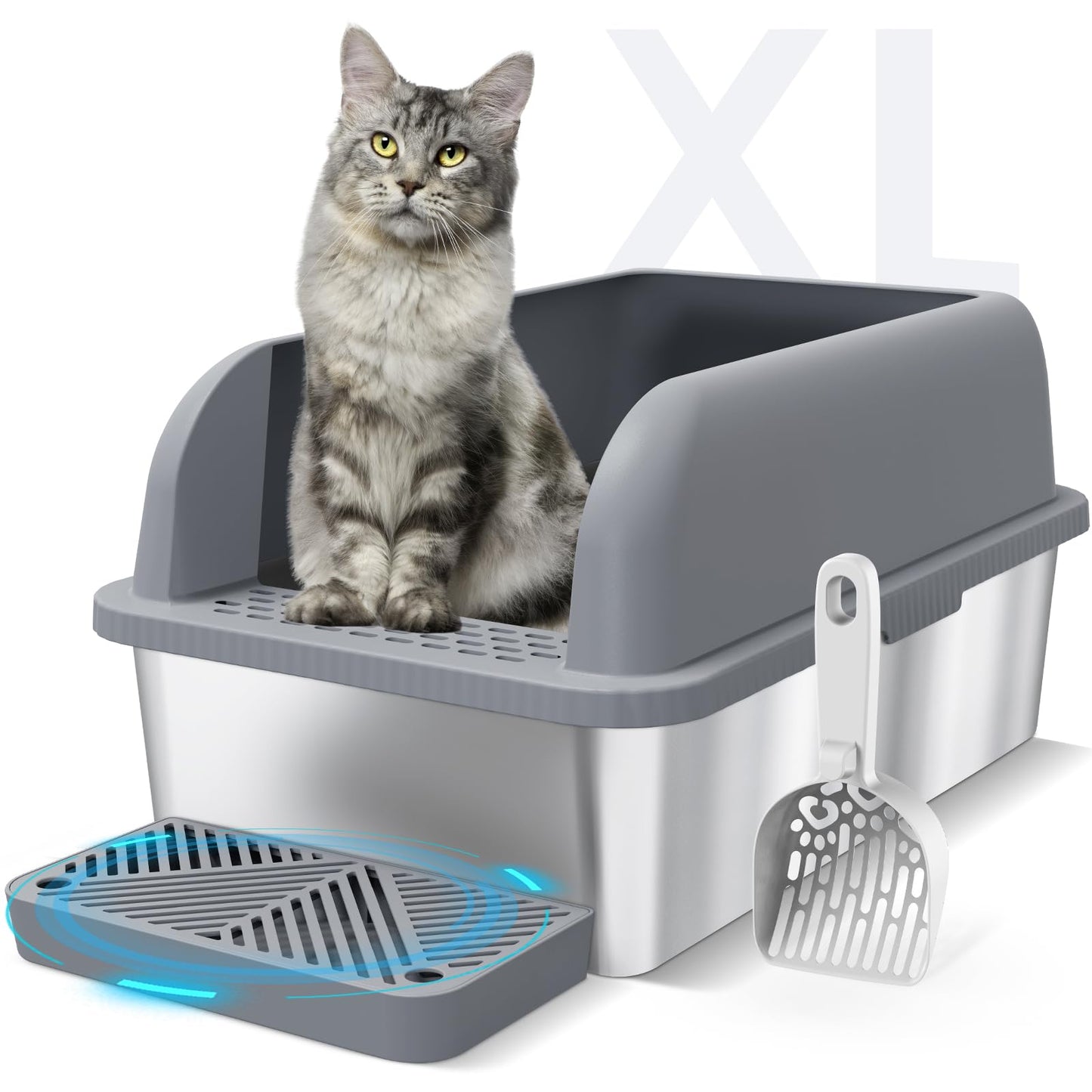 Suzzipaws Enclosed Stainless Steel Cat Litter Box with Lid Extra Tray