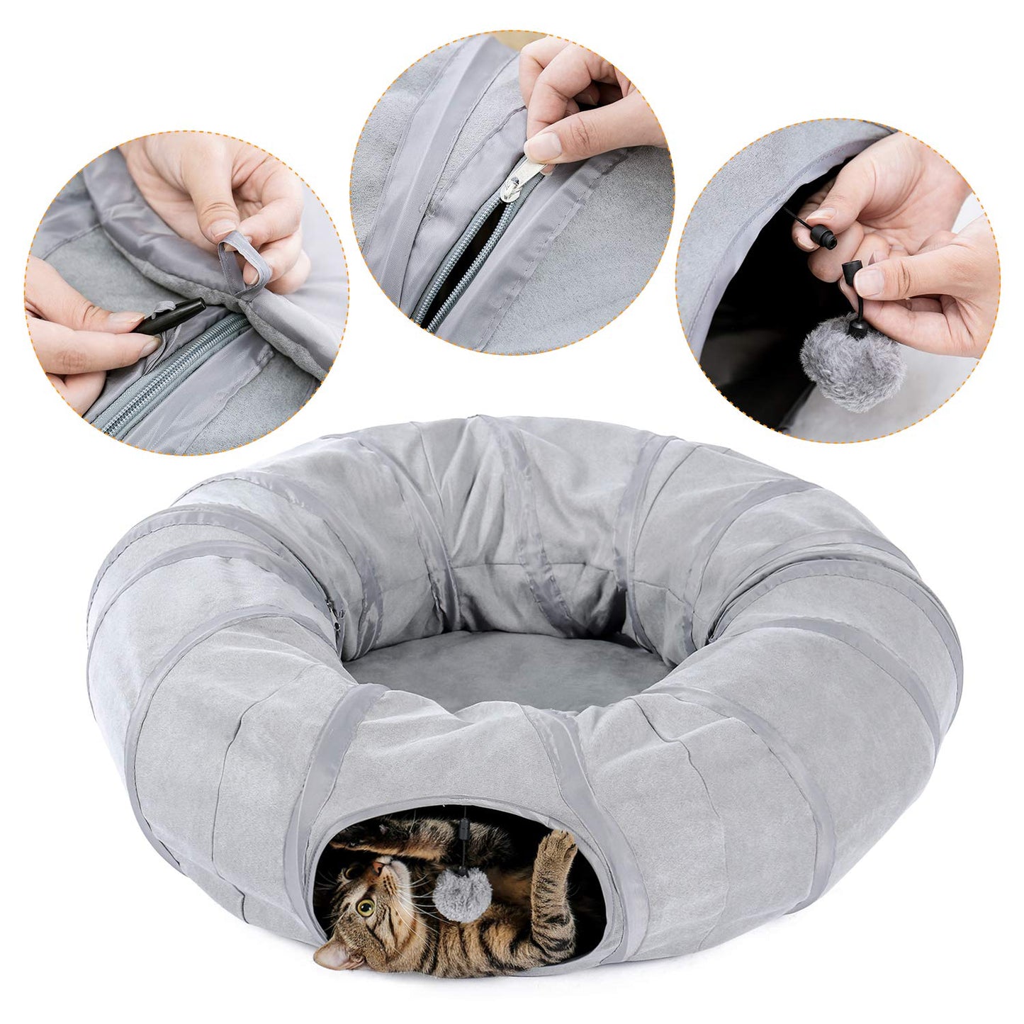 PAWZ Road Cat Tunnel Bed Large Cat Donut Tunnel for Indoor Bed