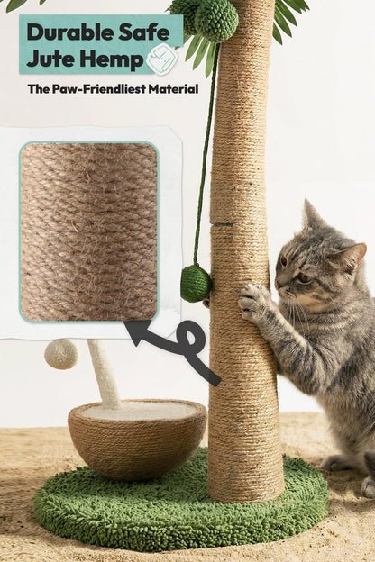 POMESEA 33" Tall Cat Scratching Post, Natural Jute Cat Scratcher Ball