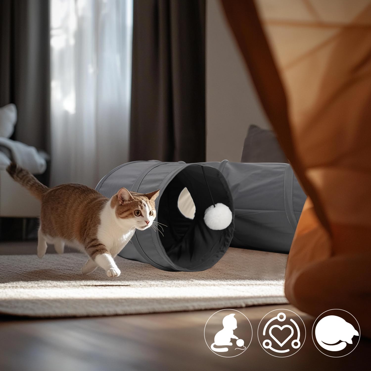 Cat Tunnel, 2-Way Collapsible Cat Tube with Interactive Tunnel