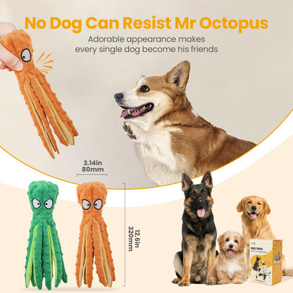 HGB Squeaky Dog Toys Octopus No Stuffing Crinkle Plush Large Dog Toys