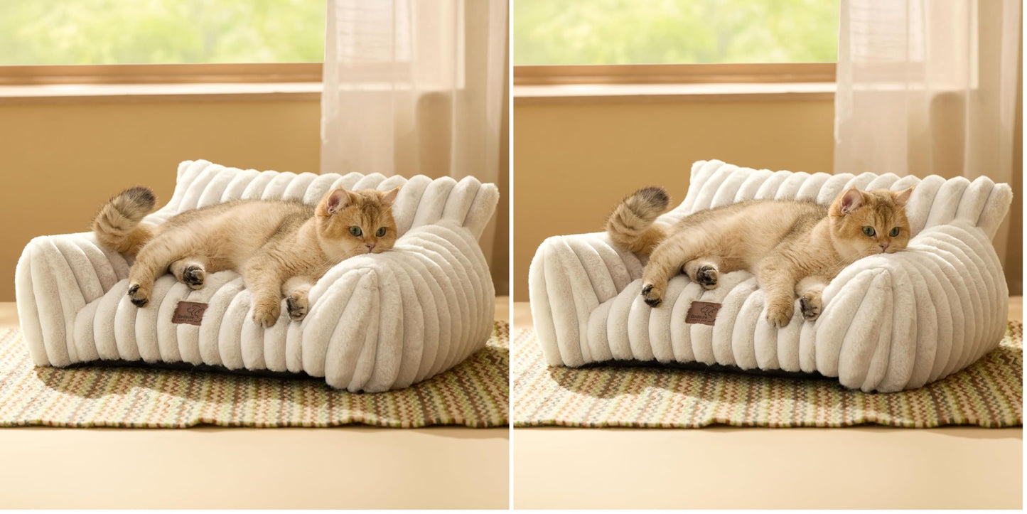Bedsure Cute Cat Couch for Pets Fluffy Cat beds with Soft Cover