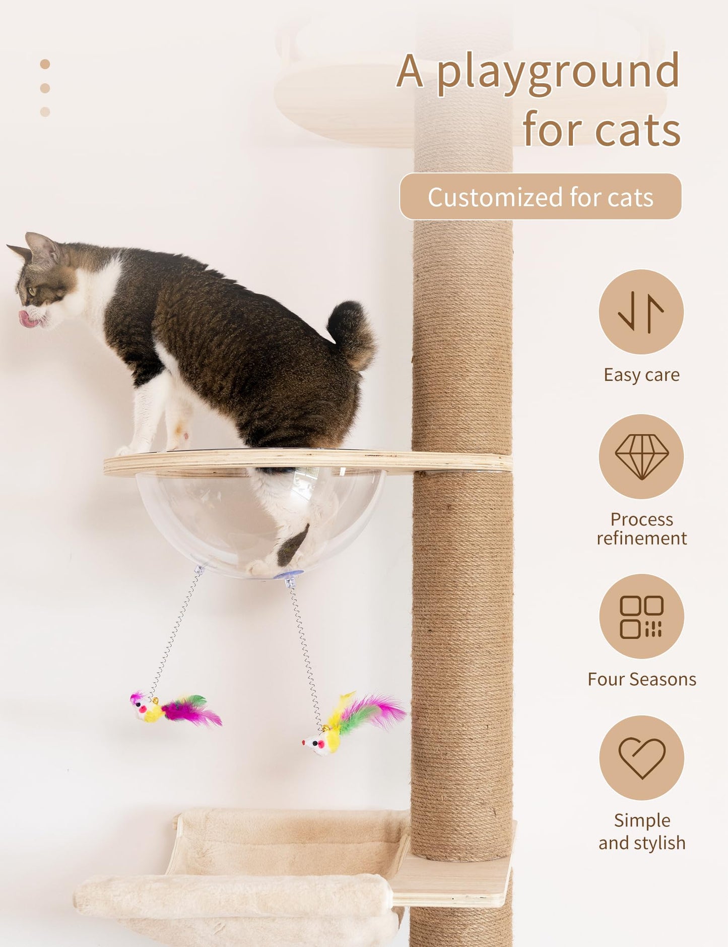 Floor-to-Ceiling Cat Tree with Natural Sisal Rope Scratching Post