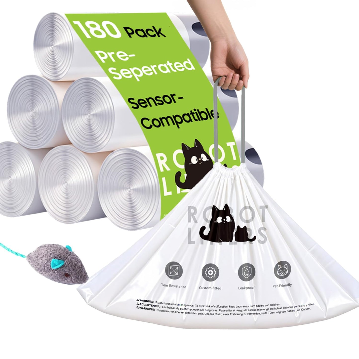 AWoHH 180 Tear-free Bulk Pack Automatic Cat Litter Box Bags, Box