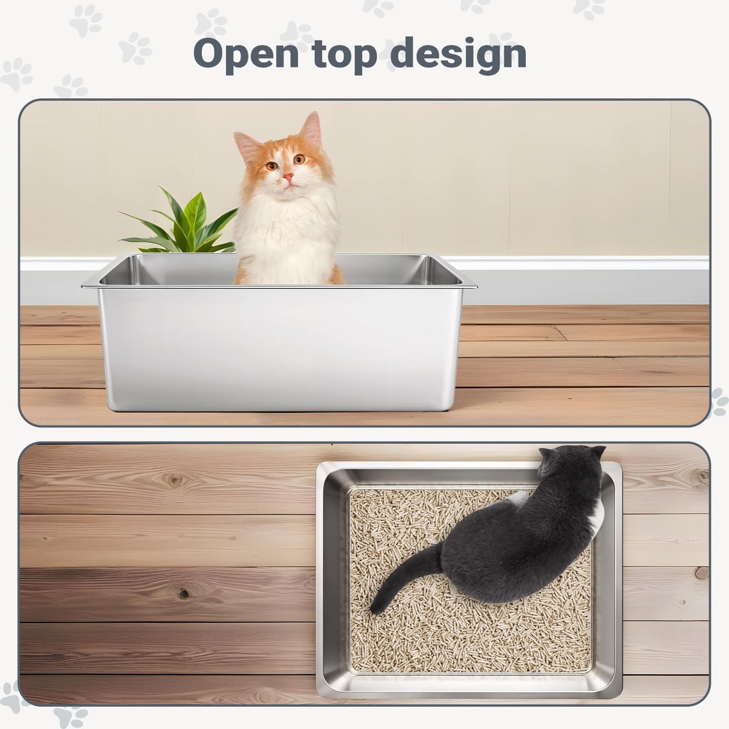 Kirecoo Stainless Steel Cat Litter Box Metal High Sided Cat Pan, Tray