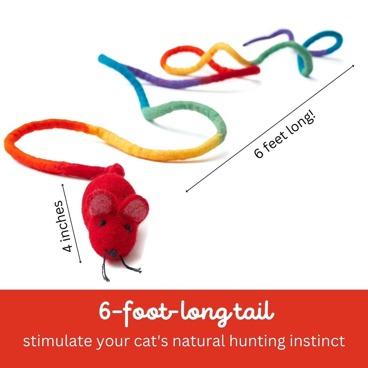 Catch a Mouse Wool Cat Toy with a 6-Ft Tail for Indoor Cats Catnip