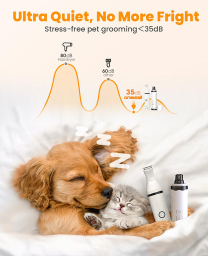 oneisall Dog Nail Grinder and Paw Trimmer Kit 1 Quiet Trimmer