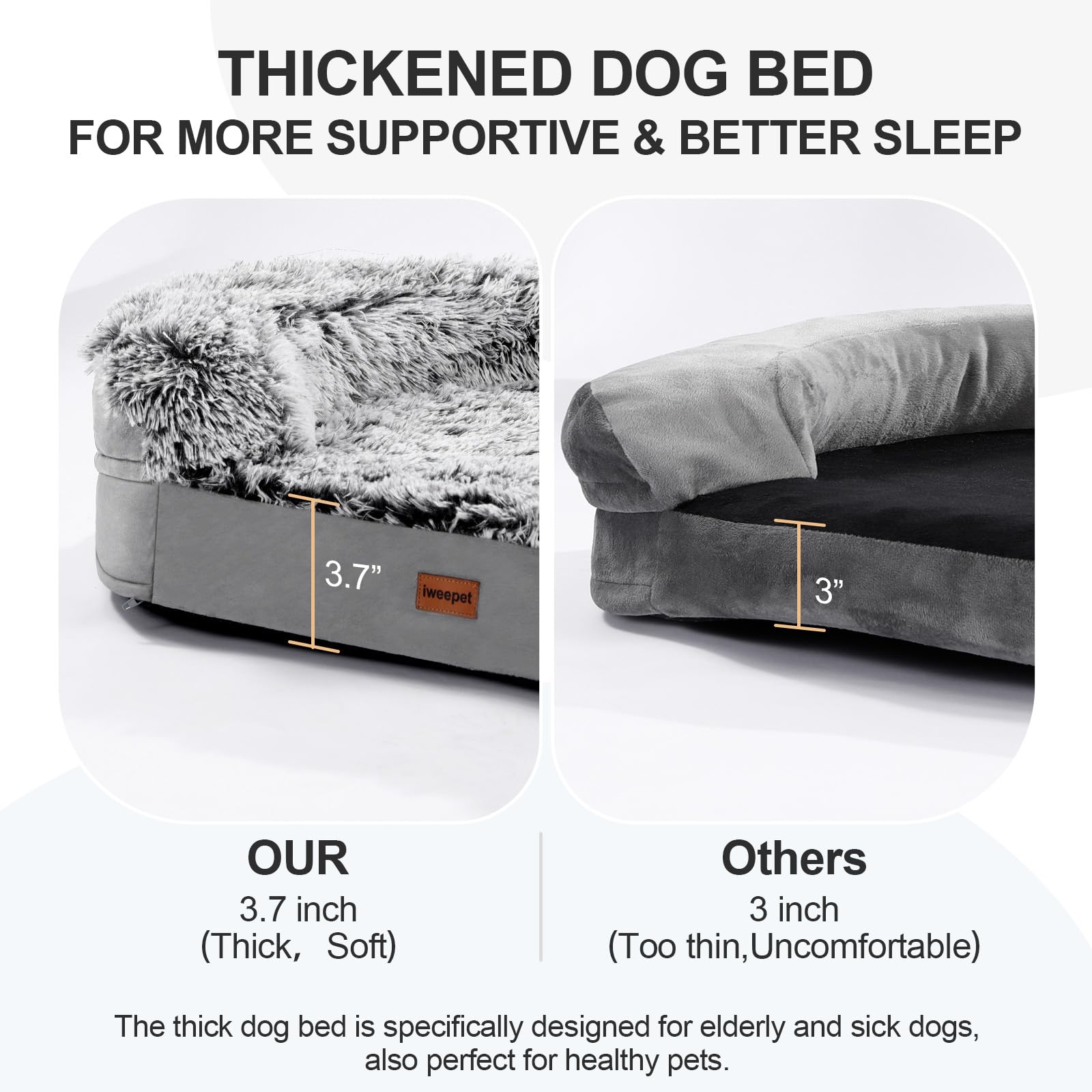 iweepet Thickened Orthopedic Dog Beds for Extra Large Dogs, Fluffy Bed