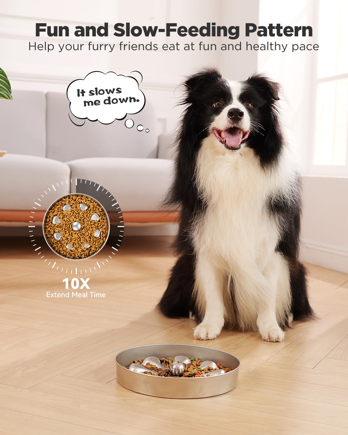 Oiwliur Slow Feeder Dog Bowls Stainless Steel Non-Slip Metal Bowl