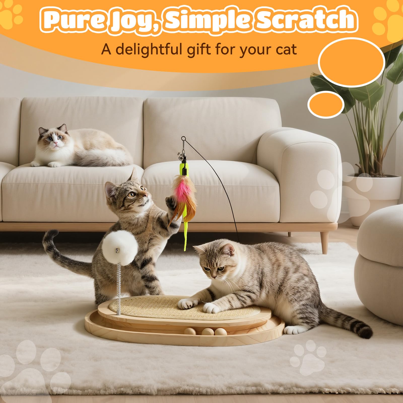 Tivray Cat Scratcher, Natural Sisal Scratching Pad, Kitten Ball
