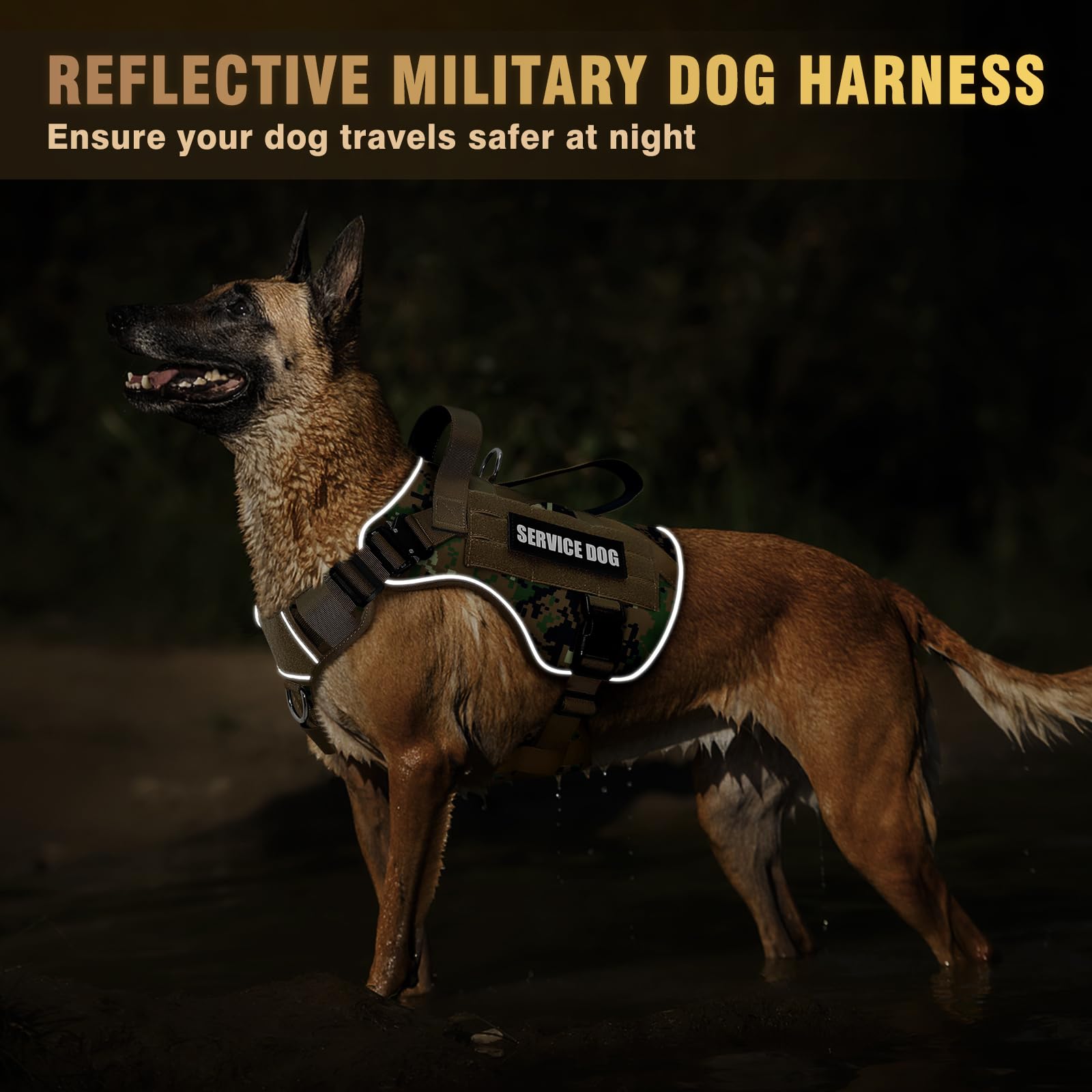 WINSEE Tactical Dog Harness for Medium Dog, Heavy Duty Service Harness