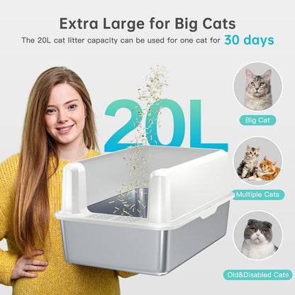 WoofiGo Stainless Steel Cat Litter Box with Lid, XL Metal Litter Box