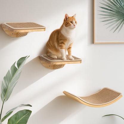 Cat Window Perches, Curved Cat Wall Sisal Mat Bed and 2 Floating Bed