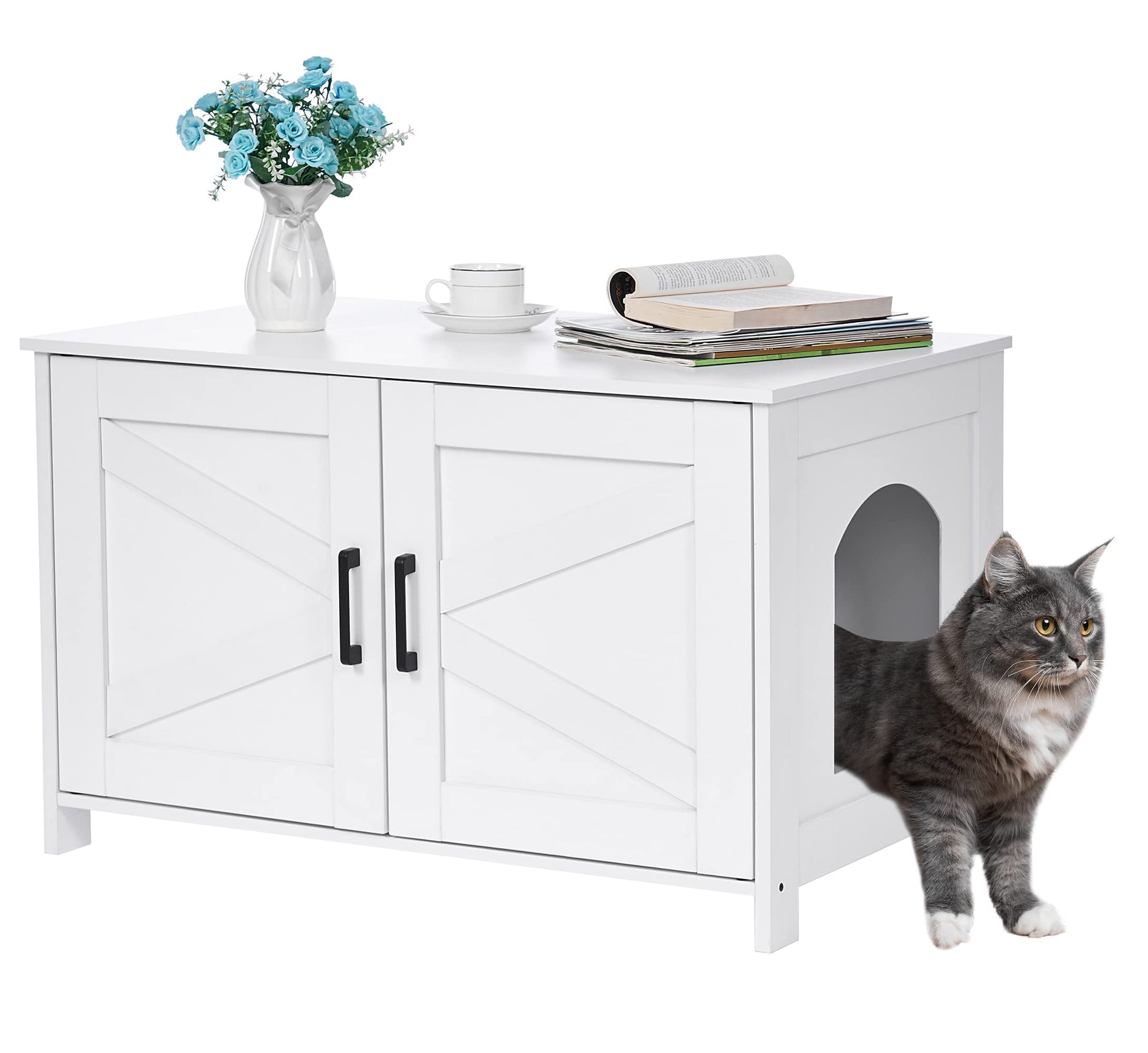 Homhedy Cat Litter Box Enclosure, Wooden Cat Washroom Furniture Box