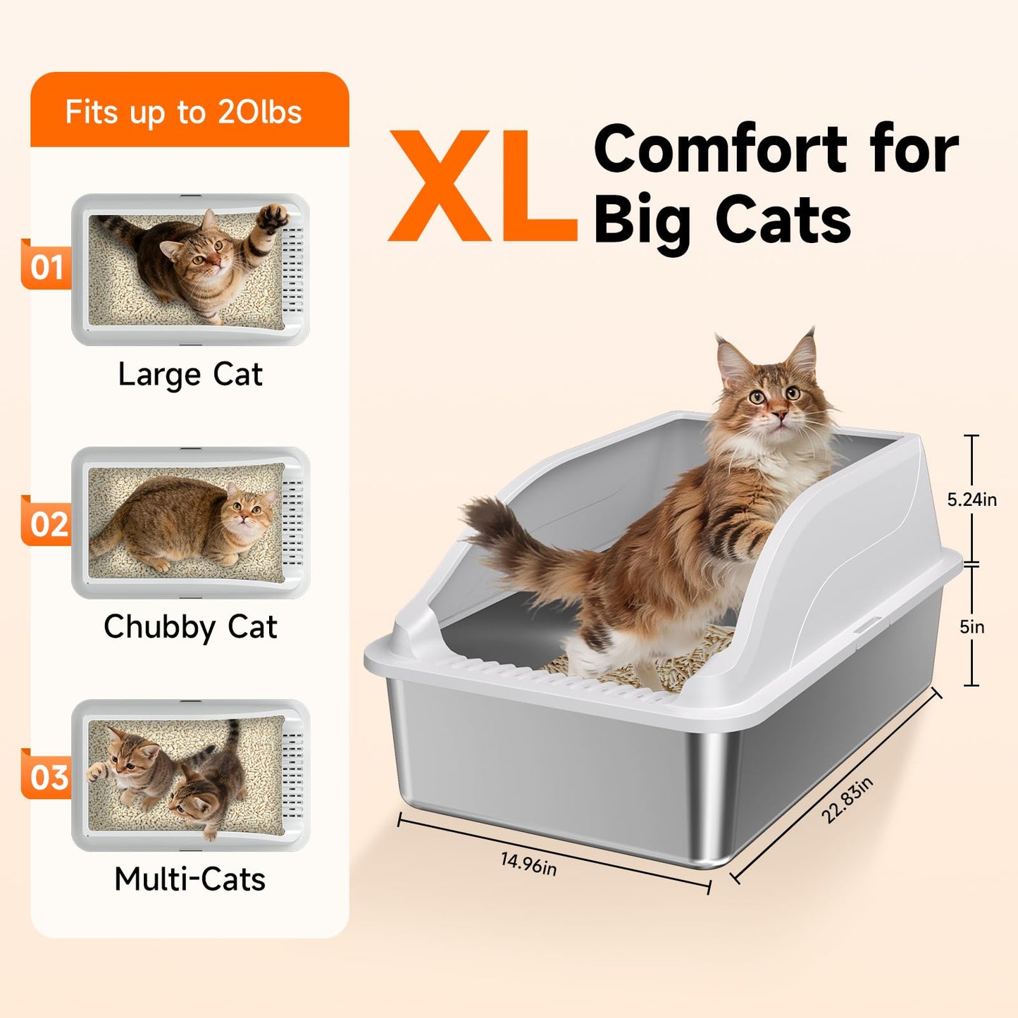 2PACK Stainless Steel Cat Litter Boxes, XL Large Metal Litter Box