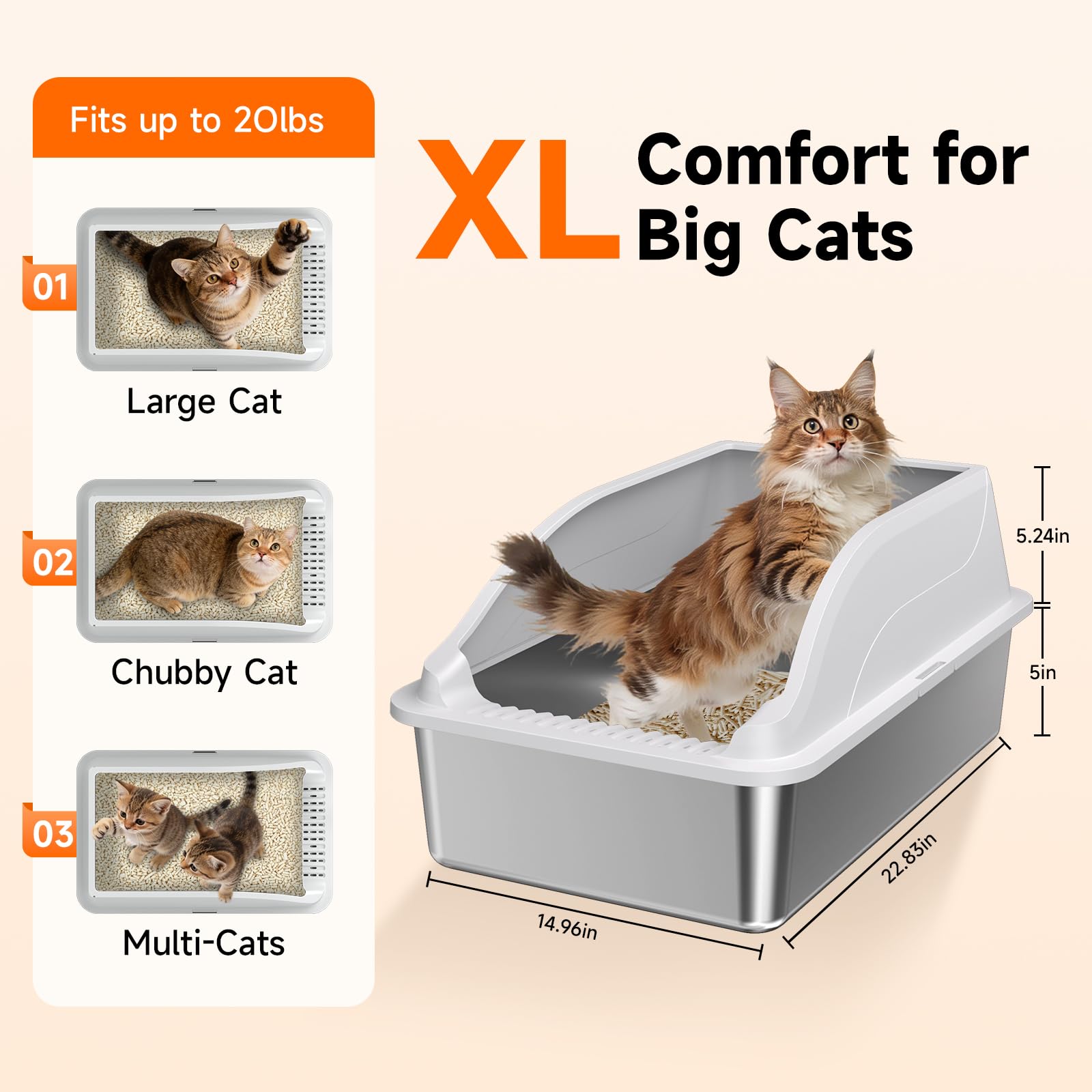 2PACK Stainless Steel Cat Litter Boxes, XL Large Metal Litter Box