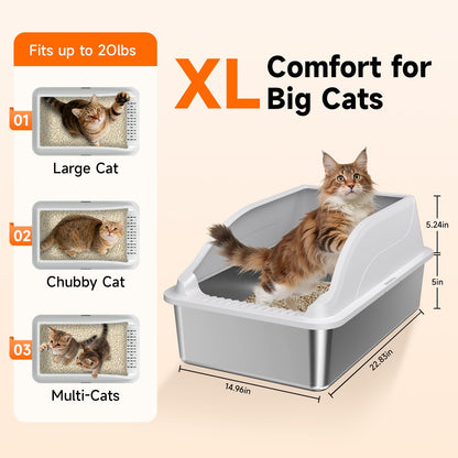 2PACK Stainless Steel Cat Litter Boxes, XL Large Metal Litter Box