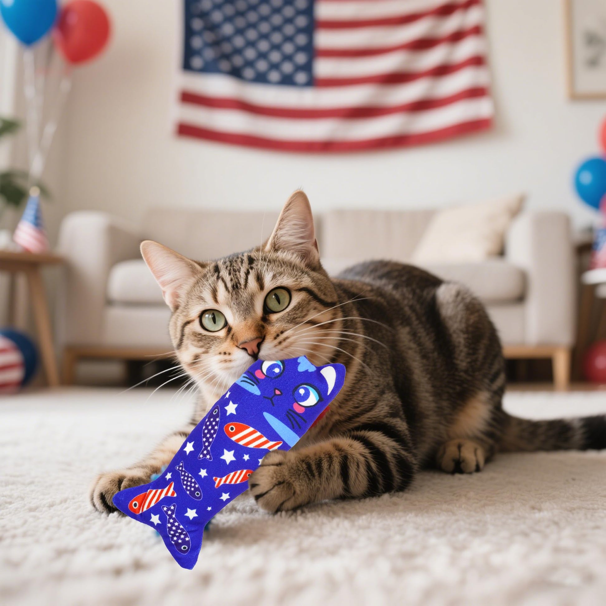 Pai Sence 4th of July Cat Toys for Indoor Cats Patriotic Large Catnip