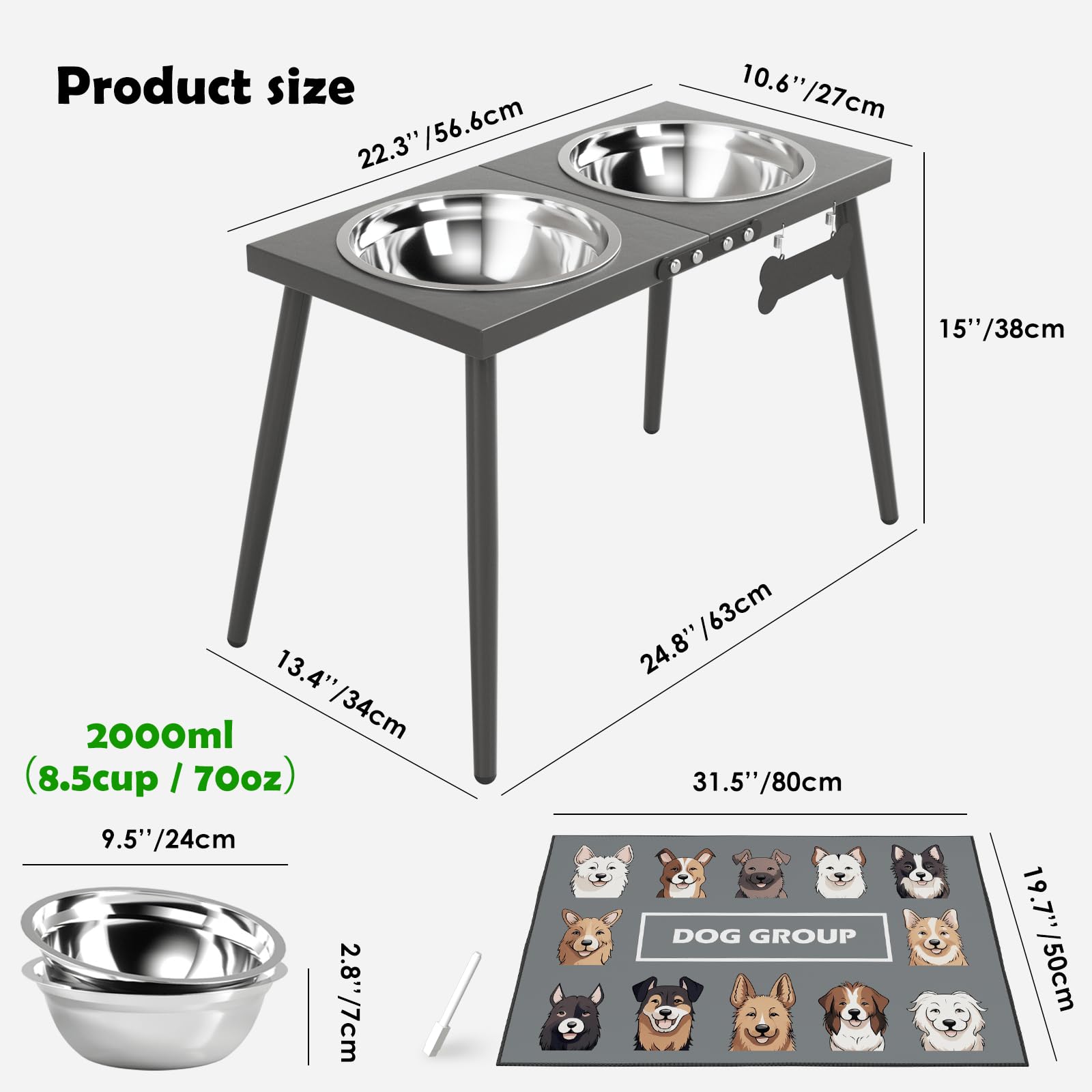 ADENGL Elevated Dog Bowls for Large Extra Large Pet, Raised Dog Bowl