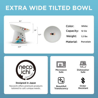 Necoichi Raised Cat Food Bowl Ceramic Elevated 15° Tilted cat Bowl