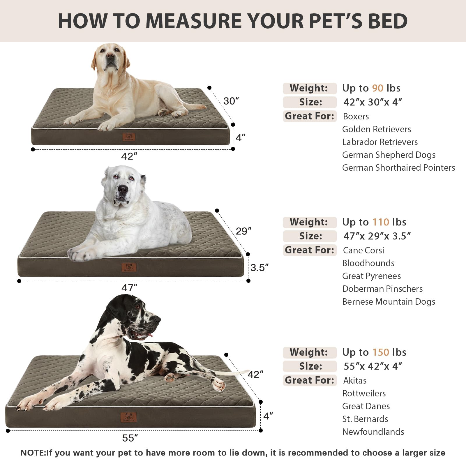 WNPETHOME Orthopedic Big Dog Beds Large Sized Dog, Waterproof Bed