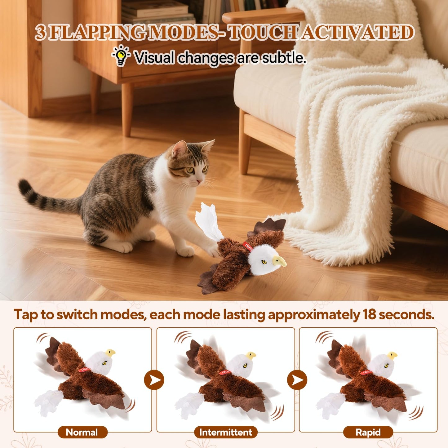 LIFLIX Flappy Bird Cat Toy, Interactive Flapping Chirping Cat Toys