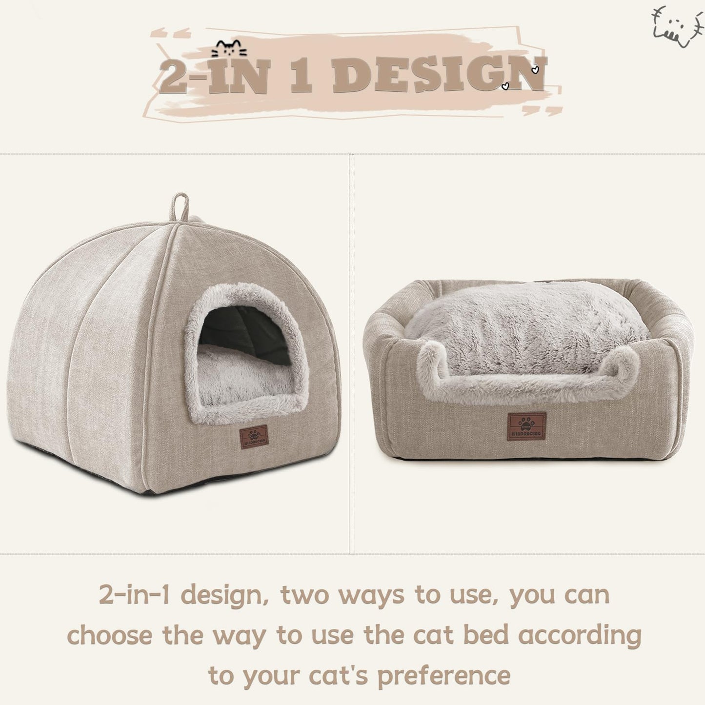 Cat Bed for Indoor Cats Cat House Cats Tent with Removable Bed