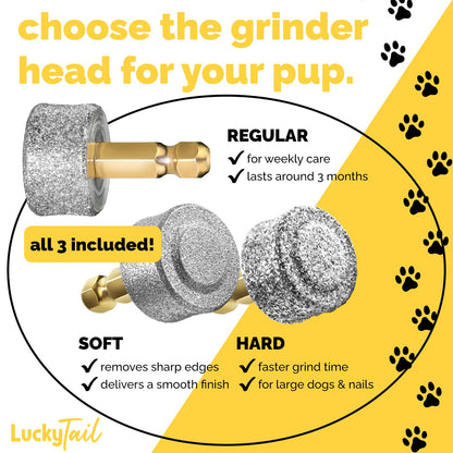 LUCKY TAIL Dog Nail Grinder Regular, Hard Soft Replacement Head Kit