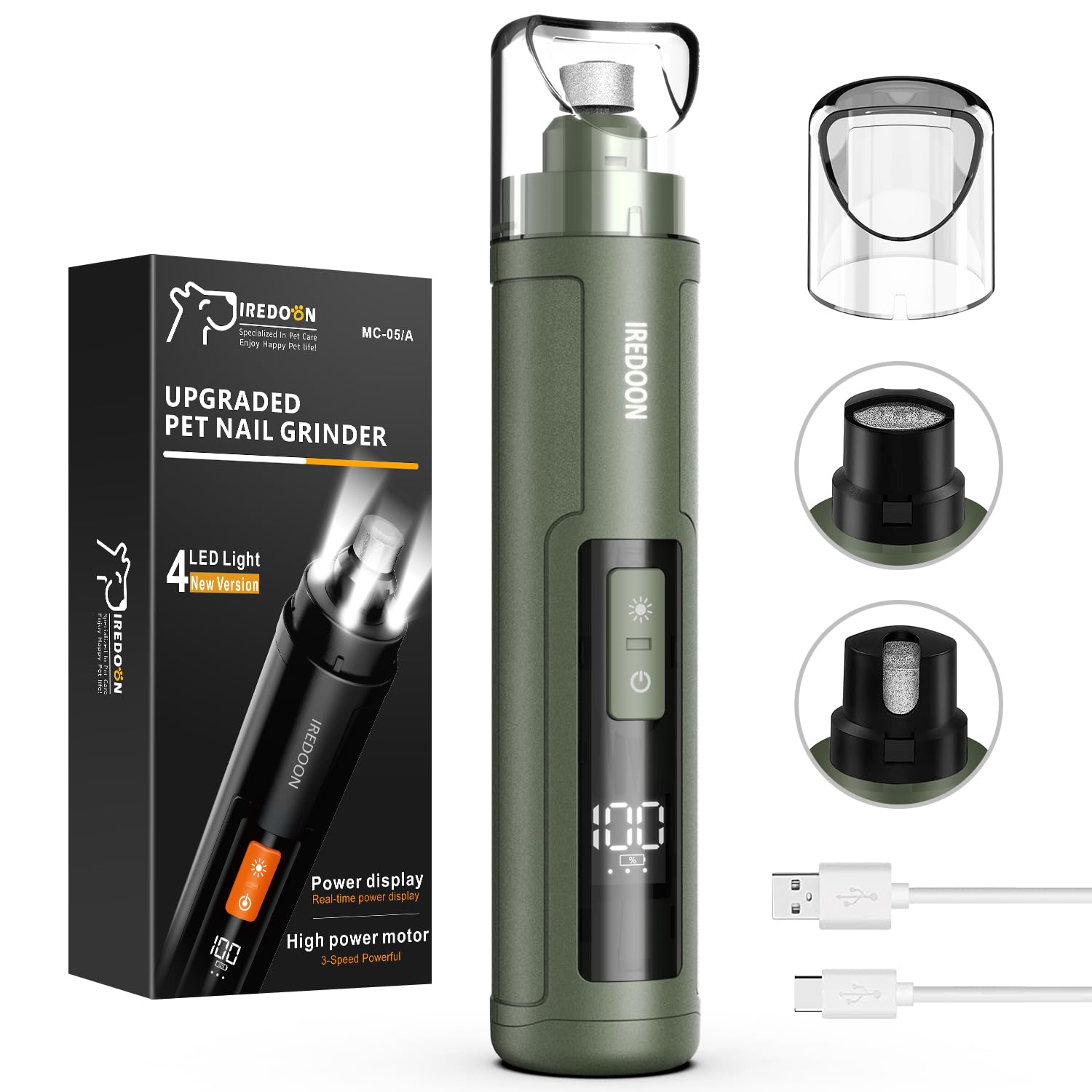 IREDOON Dog Nail Grinder Upgraded 3-Speed Super Quiet Grinder