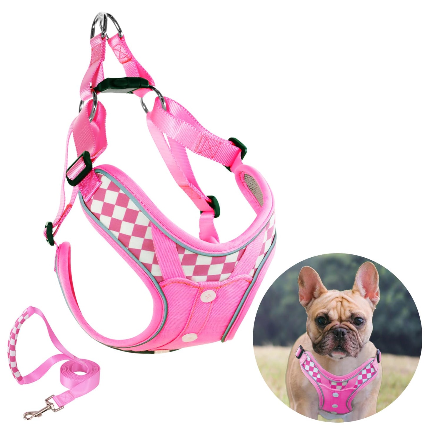 Fashion Lovely Dog Harness with Leash Set, No Pull Adjustable Step Set