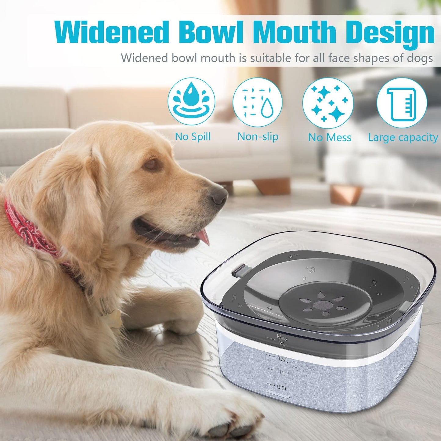 UPSKY Dog Water Bowl No Spill Dog Bowls Large Capacity Spill Bowl