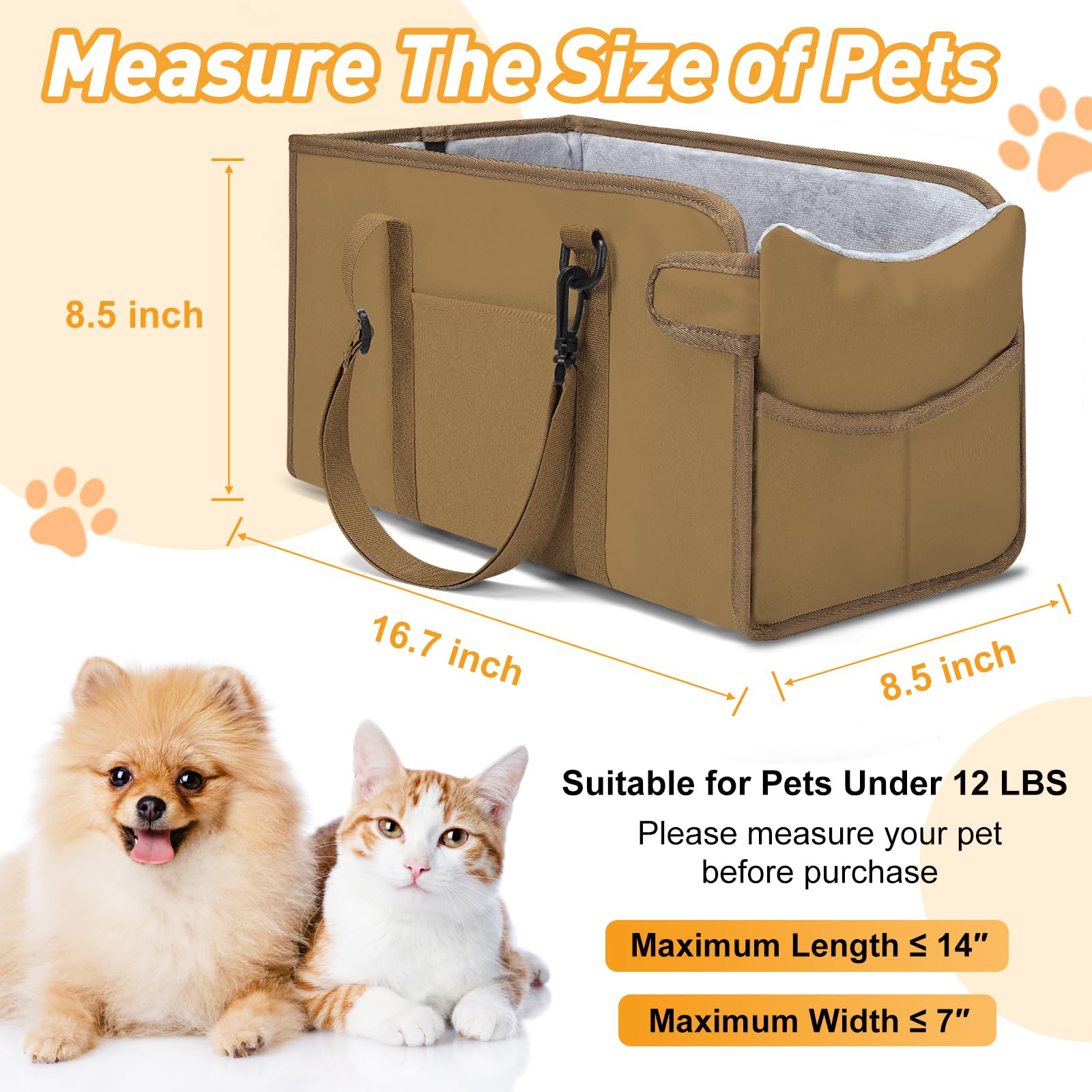 Portable Dog Car Seat for Small Dogs Adjustable Safety Leash, Seat
