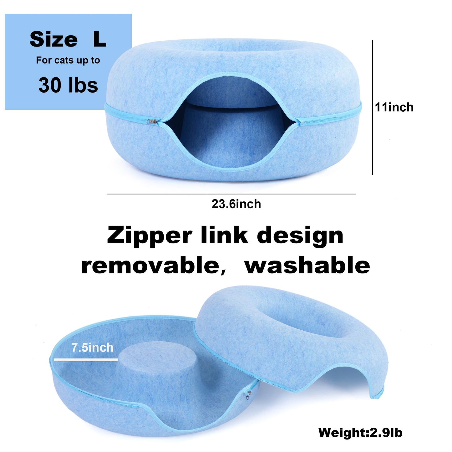 Large Cat Tunnel Bed for Indoor Cats with 3 Toys, Scratch Bed