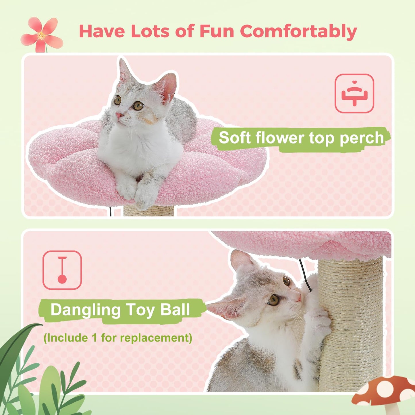 PETEPELA Cat Scratching Post, Mushroom Cat Scratcher Cute Cat Tree